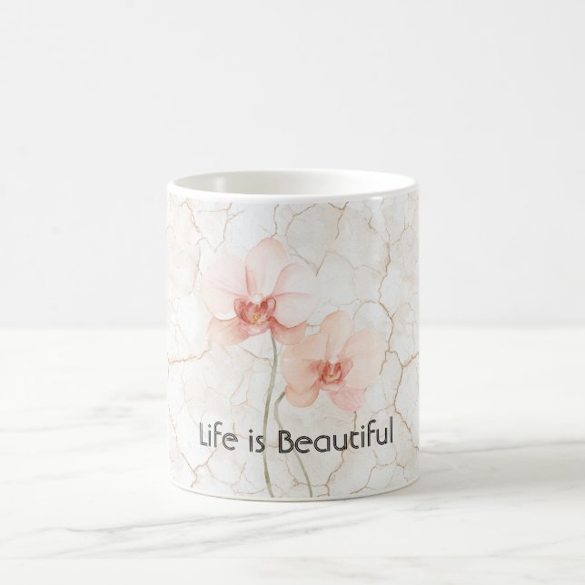 Caneca De Café Flores de Orquídea Rosa A Vida é Bonita (Centro)