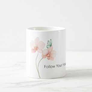 Caneca De Café Flores de Orquídea Rosa Borboleta Verde Menta