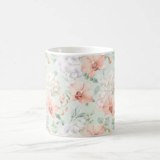 Caneca De Café Flores de Orquídea Rosa Pêssego Menta (Centro)
