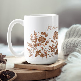 Caneca De Café Flores de outono de Folhagem Personalizadas Laranj