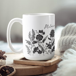 Caneca De Café Flores de outono de Folhagem Personalizadas Pretas