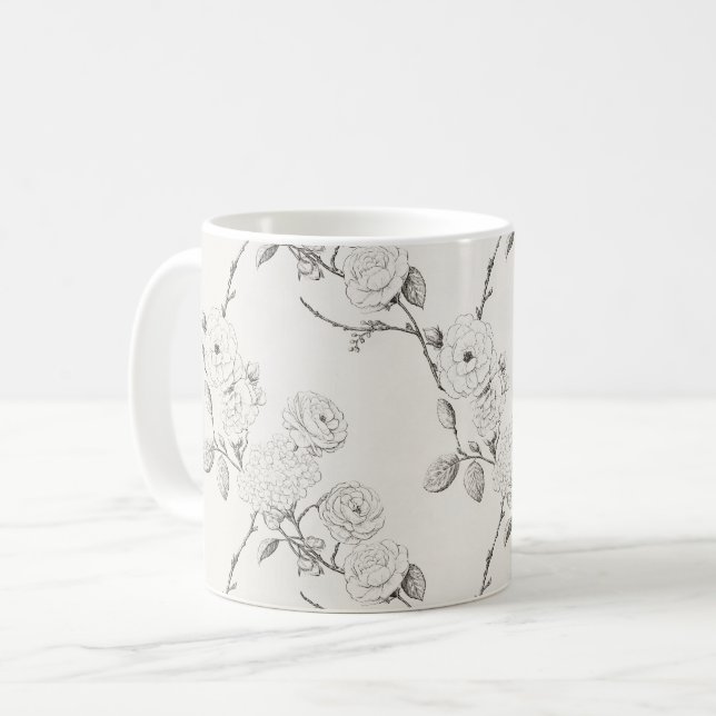 Caneca De Café Flores de Outono Pretas e Creme (Frente Esquerda)
