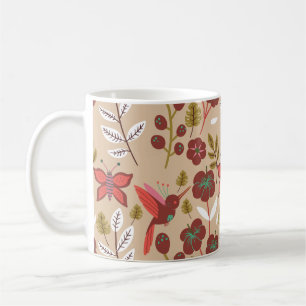 Caneca De Café Flores de padrão sem costura, pássaros, borboletas