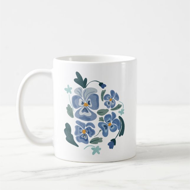 Caneca De Café Flores de Pansy Azul Pansias Estéticas (Esquerda)