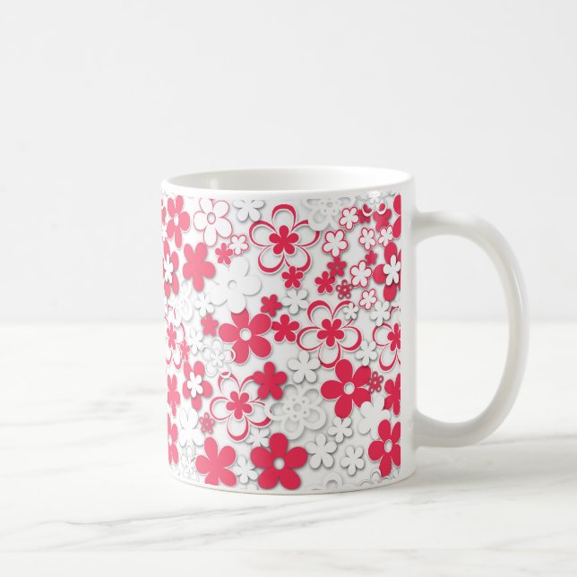 Caneca De Café Flores de papel vermelhas e brancas (Direita)