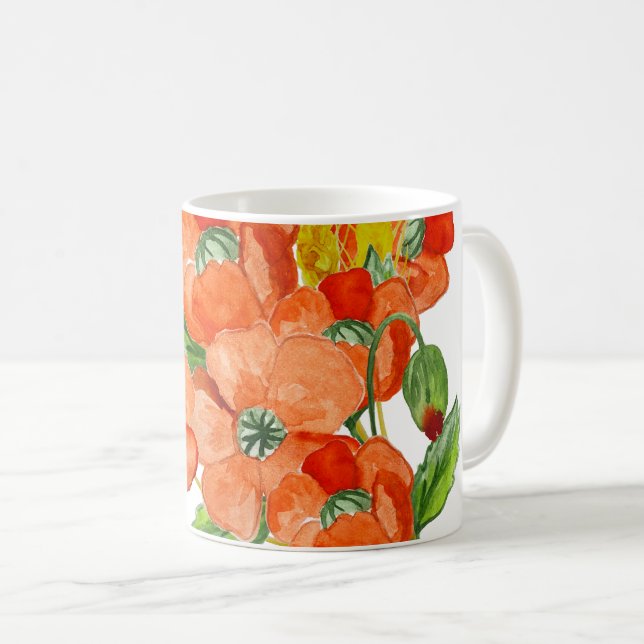 Caneca De Café Flores de papoila agudas de aquarelas (Frente Esquerda)