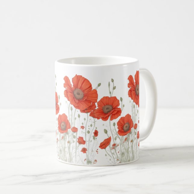 Caneca De Café Flores De Papoila Laranja (Frente Esquerda)