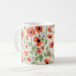Caneca De Café Flores De Papoila Pintadas De Cor Vermelha Laranja