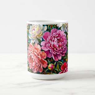 Caneca De Café Flores de Peônia Pintadas Coloridas Elegantes