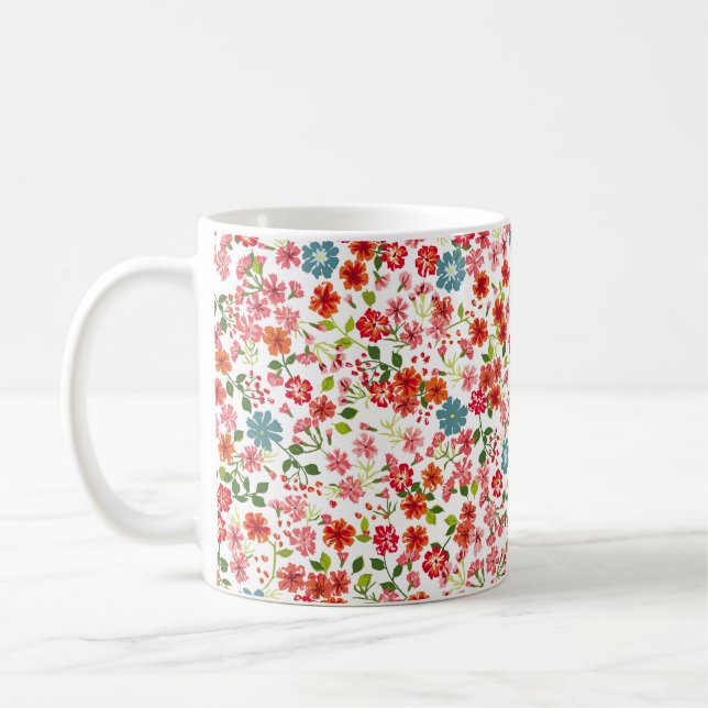 Caneca De Café Flores de pequena escala, estilo calico, moto sem  (Esquerda)