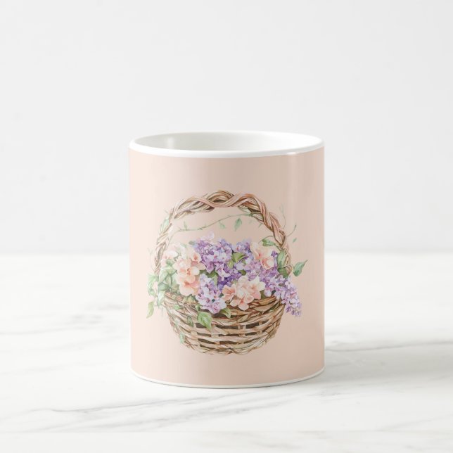 Caneca De Café Flores de Pêssego Roxo na Cesta (Centro)