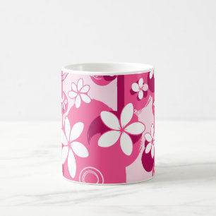 Caneca De Café Flores de Pétalas Brancas com Contornos Rosas