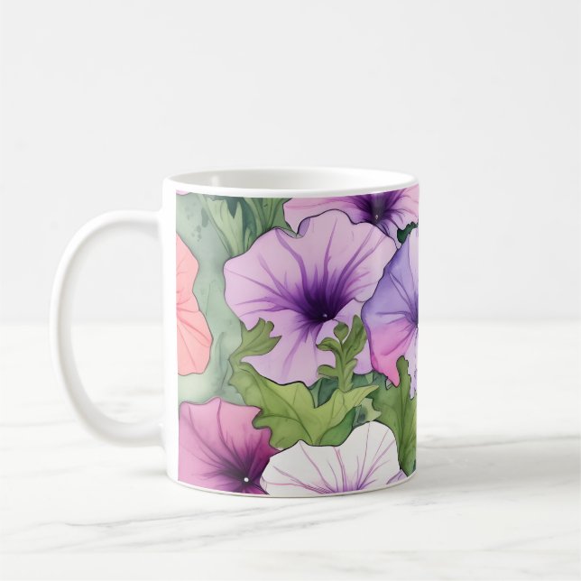 Caneca De Café Flores de petúnia aquarela (Esquerda)