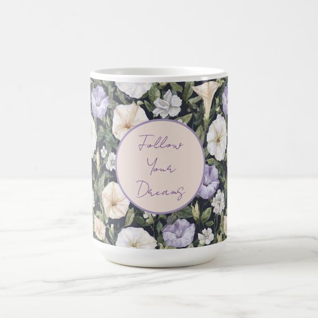 Caneca De Café Flores de Petúnia Creme Lavanda Roxa   (Centro)