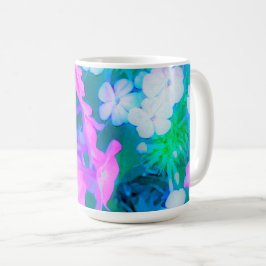 Caneca De Café Flores de Phlox do Jardim Cor-de-Rosa, Verde, Azul