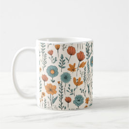 Caneca De Café Flores De Portas Retro Padrões Flamentais Botânico
