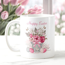 Caneca De Café Flores de primavera de aquarelas Ovos de Páscoa pe