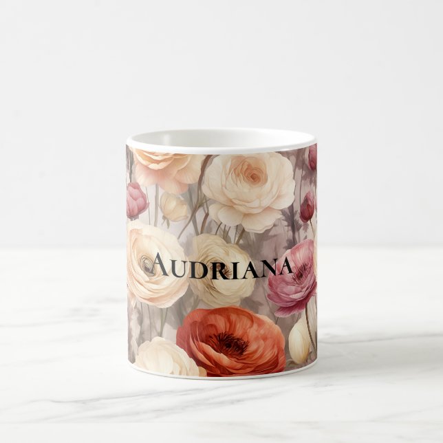 Caneca De Café Flores de primavera de Creme de Borgonha (Centro)