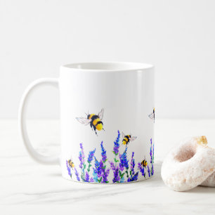 Caneca De Café Flores de primavera e Abelhas Voando Mug