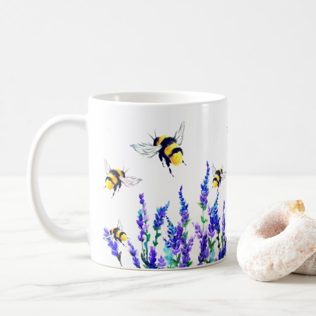 Caneca De Café Flores de primavera e Abelhas Voando Mug (Com Donut)