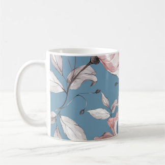 Caneca De Café Flores de primavera, folhas, design sem costura