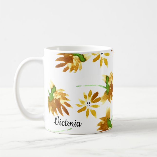 Caneca De Café Flores de Primavera Mão de Aquarela Nome da Mãe (Esquerda)