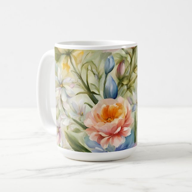 Caneca De Café Flores de primavera sofisticadas e refinadas. Pint (Frente Esquerda)