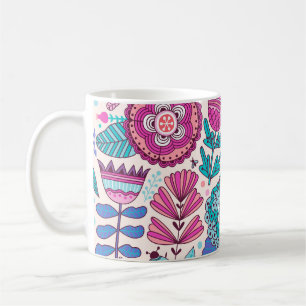 Caneca De Café Flores de rabisco botânico, textura perfeita e vin