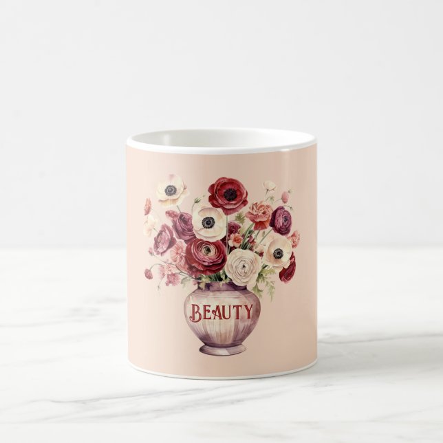 Caneca De Café Flores de Ranúnculo Vermelhas Creme (Centro)