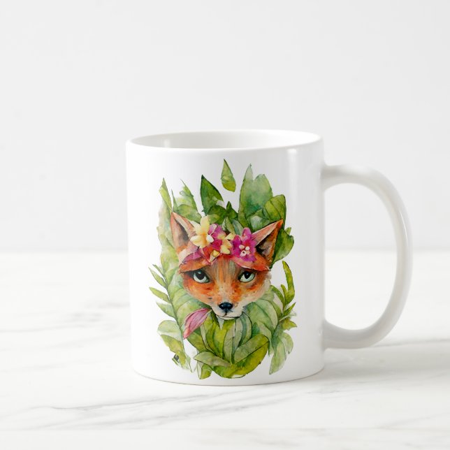 Caneca De Café Flores de Raposa e Folhas Verdes (Direita)