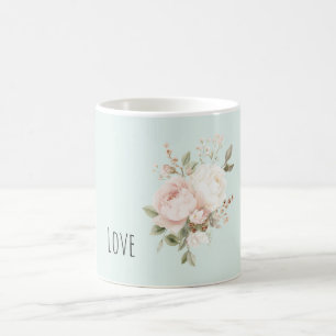 Caneca De Café Flores de Rosa Branca Rosa Bege Menta