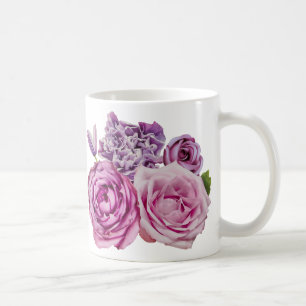 Caneca De Café Flores de Rosa de Lavanda branca rosa