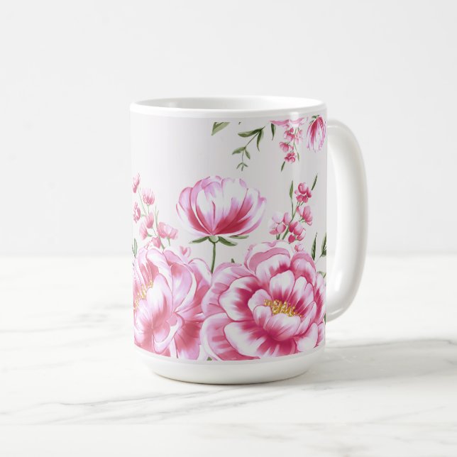 Caneca De Café Flores de Rosa Design Moderno (Frente Esquerda)