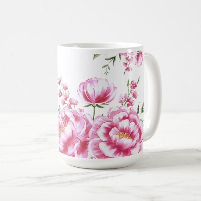 Caneca De Café Flores de Rosa Design Moderno (Frente Esquerda)