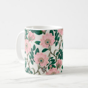 Caneca De Café Flores de Rosa selvagens cor-de-rosa e padrão de f