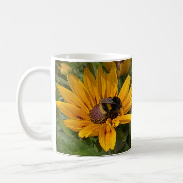 Caneca De Café Flores de Rudbeckia Amarelas e Abelhas (Esquerda)