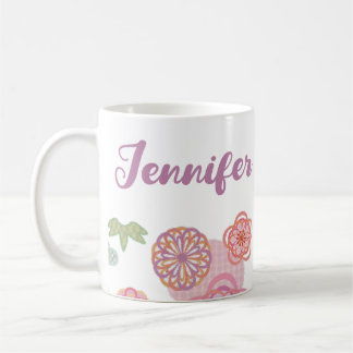 Caneca De Café Flores De Sangue Púrpura, Cor-De-Rosa, Com Nome De