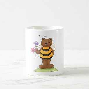 Caneca De Café Flores De Segurar Urso De Mel