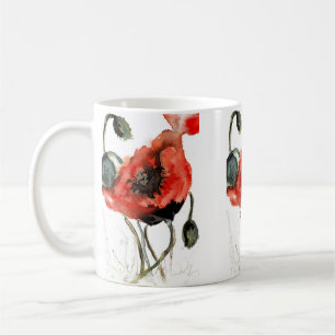 Caneca De Café Flores de semente de papoila de artsy vermelho