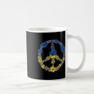 Caneca De Café Flores de Sinal de Paz da Ucrânia em Azul e Amarel