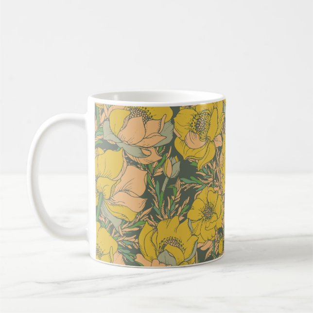 Caneca De Café Flores de Trollius Primavera gráfico (Esquerda)