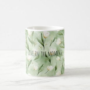 Caneca De Café Flores de Tulipa Brancas Verdes
