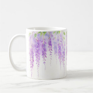 Caneca De Café Flores de Wisteria de Púrpura Elegante Aquarela