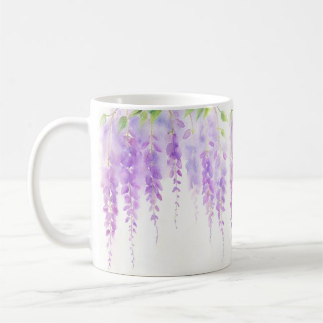 Caneca De Café Flores de Wisteria de Púrpura Elegante Aquarela (Esquerda)