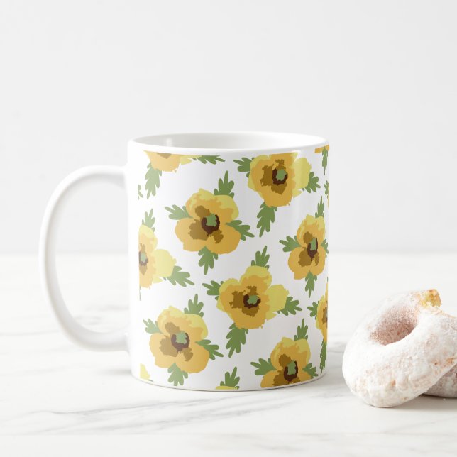 Caneca De Café Flores Decorativas (Com Donut)