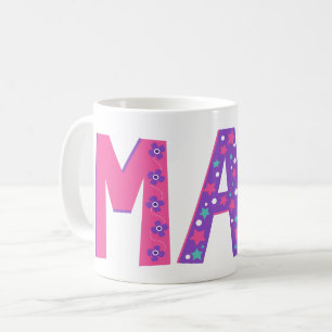 Caneca De Café Flores decorativas de maio estrela rosa roxo gráfi
