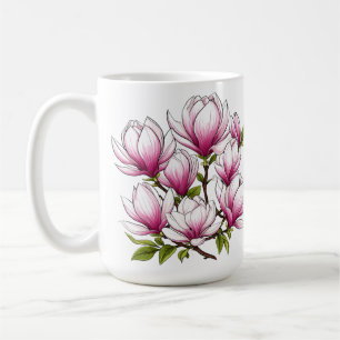 Caneca De Café Flores Delicadas de Magnólia Rosa no Ramo