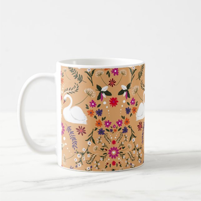 Caneca De Café Flores delicadas, padrão perfeito para o cisne. (Esquerda)