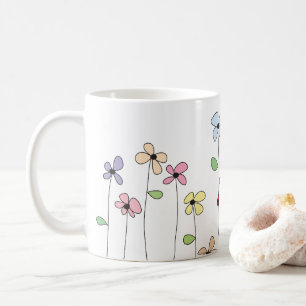 Caneca De Café Flores Desenhadas À Mão & Ladybug Mug