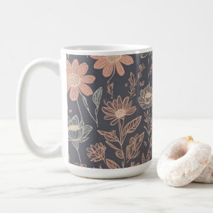 Caneca De Café Flores desenhadas com ilustração de forma cúbica